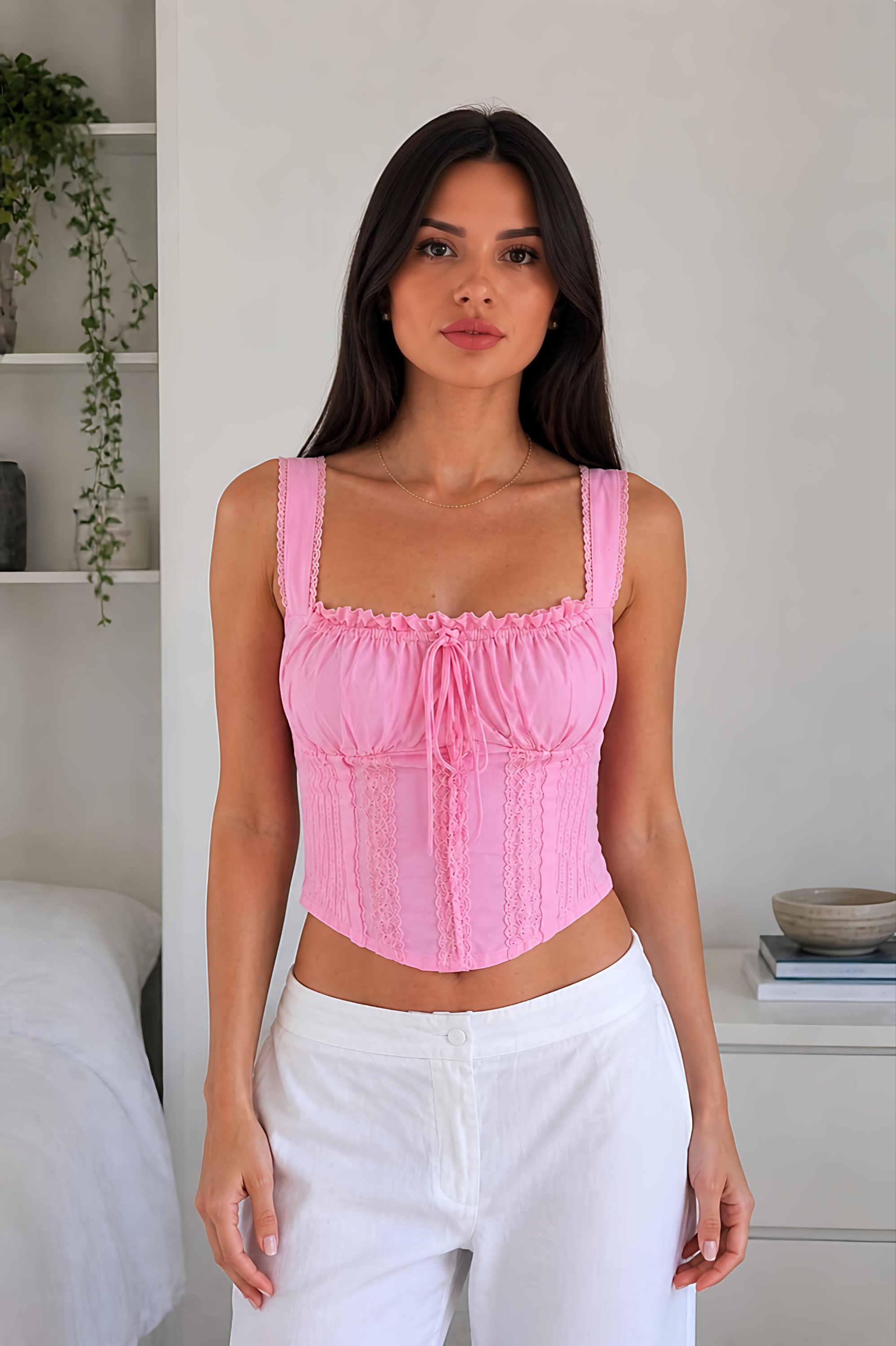 Women's Lace Up Cami Corset Tops Cold Shoulder Zip Side Ties Back