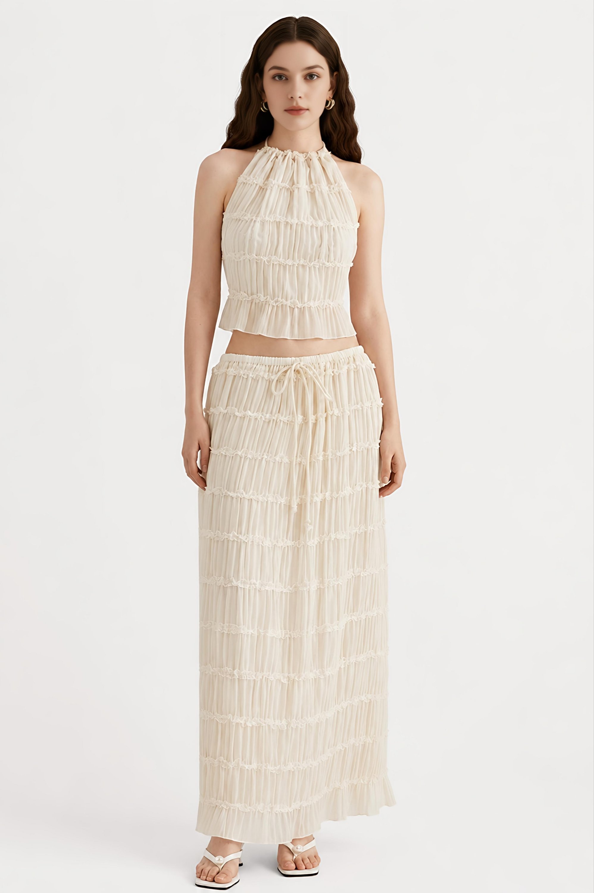Maxi Skirt Set for Women Lace Up Back Tank Tops Tie Up High Waist Long Skirt Set