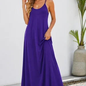 Maxi Dress with Pockets Casual Strap Plus Size Loose Plain Long Office Summer Beach Travel