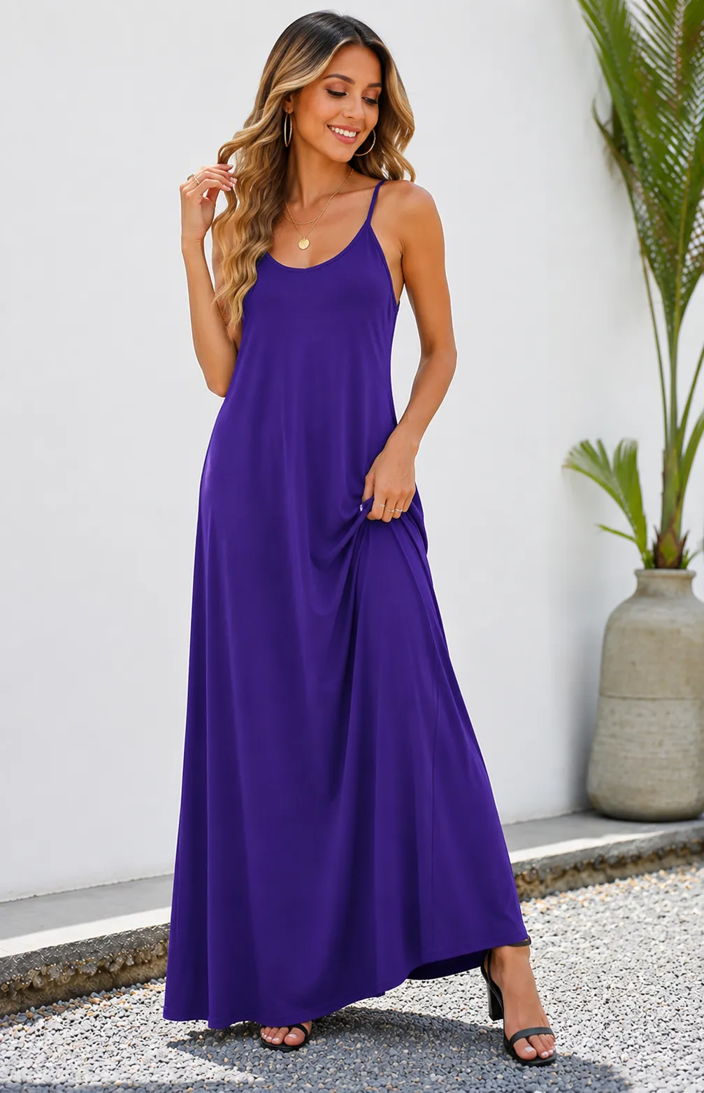Maxi Dress with Pockets Casual Strap Plus Size Loose Plain Long Office Summer Beach Travel
