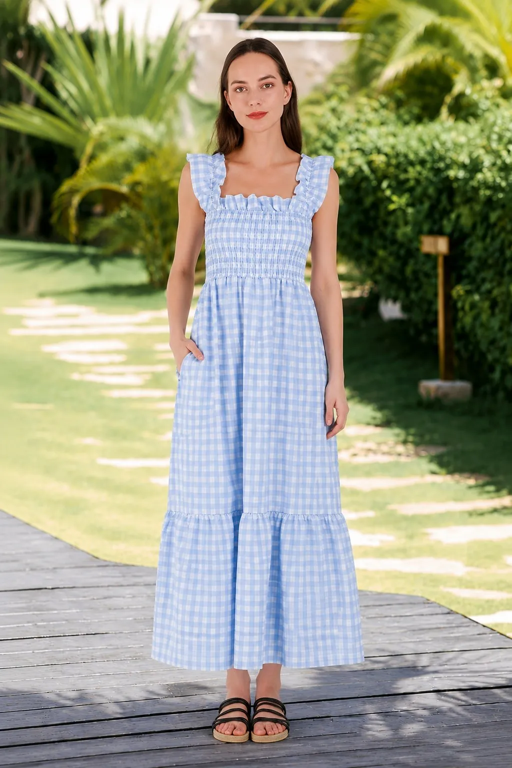 Verlaine Green Check Maxi Dress