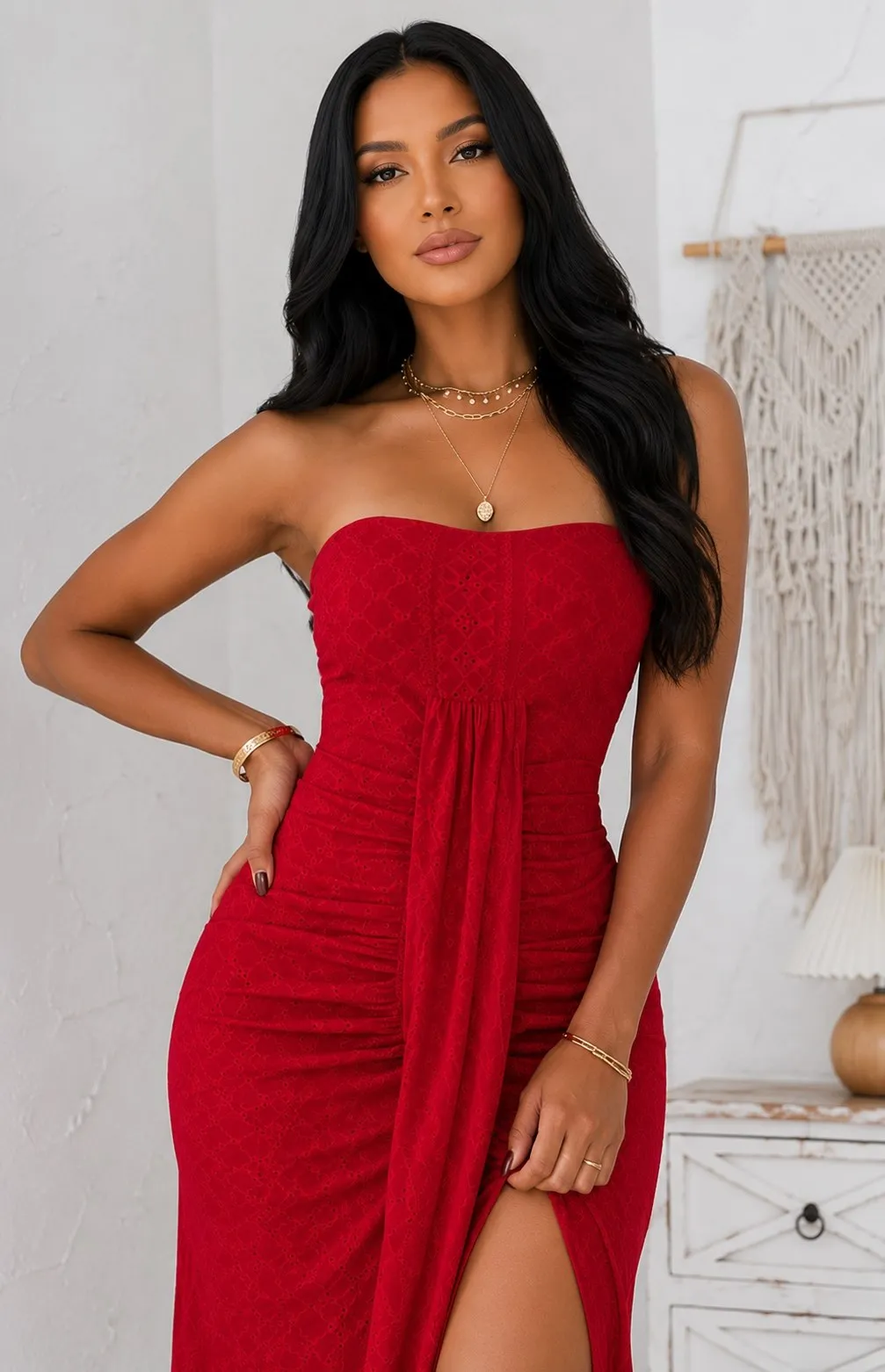 Women's Strapless Bodycon Maxi Dress with Side Slit