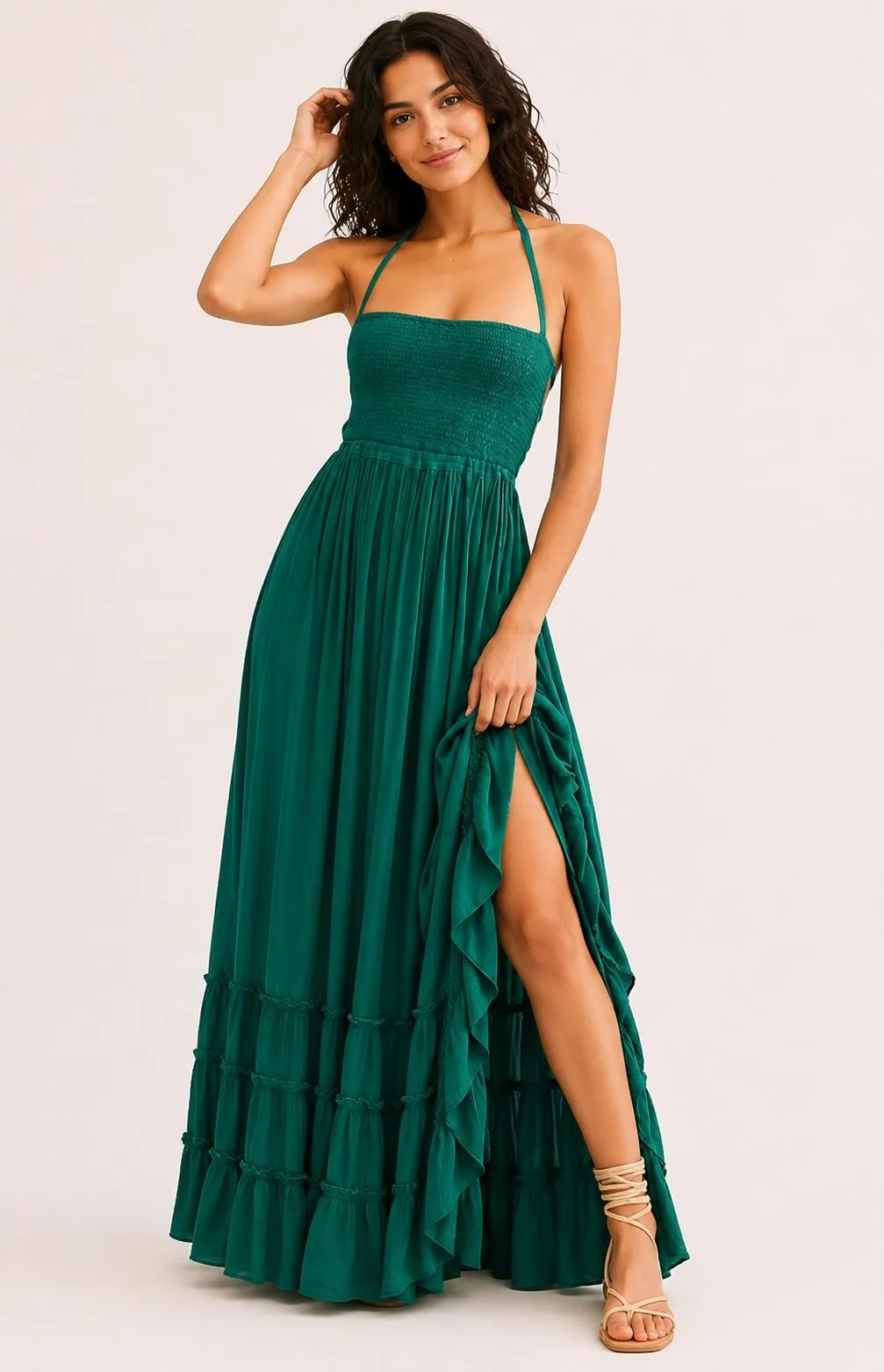 Women's Boho Halter Neck Backless Maxi Dress