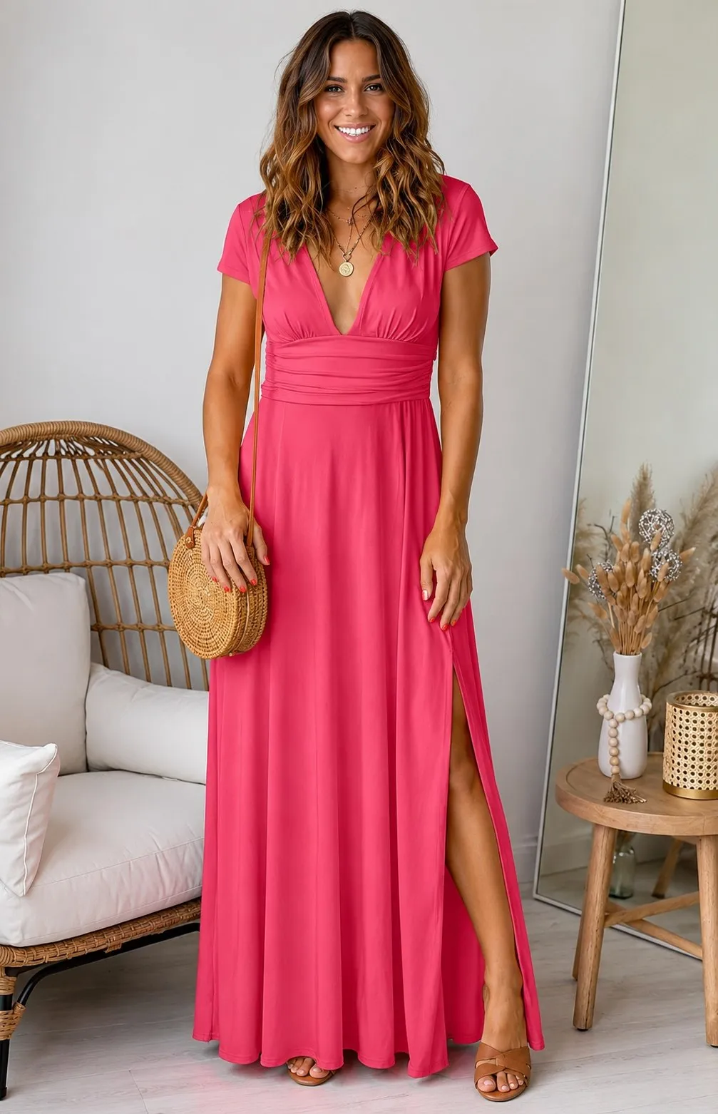 Women's Elegant Deep V-Neck Maxi Dress