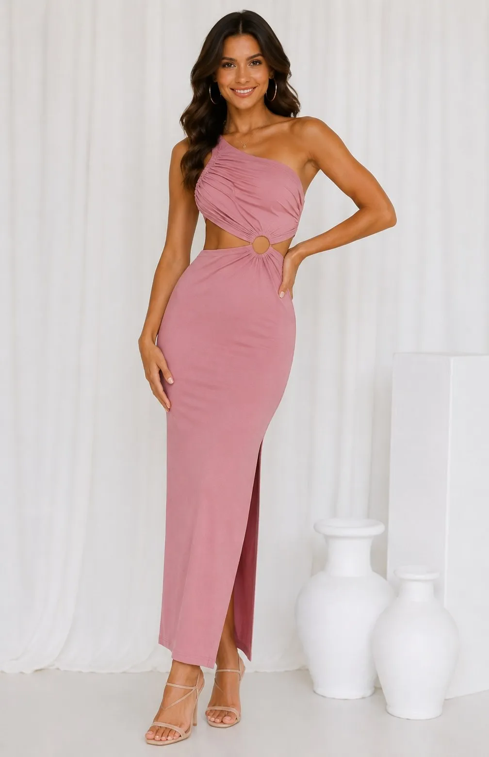 Women's One Shoulder Cutout Bodycon Maxi Dress