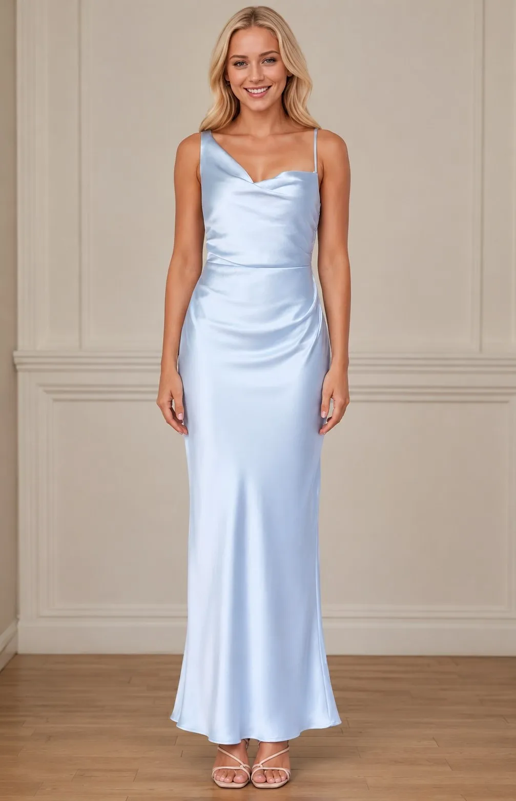 Women's Satin Cowl Neck Maxi Dress with Side Slit