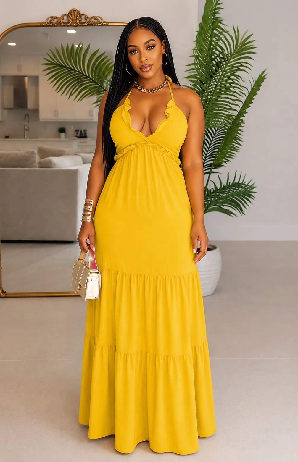 Women's Sleeveless Halter Backless Maxi Dress