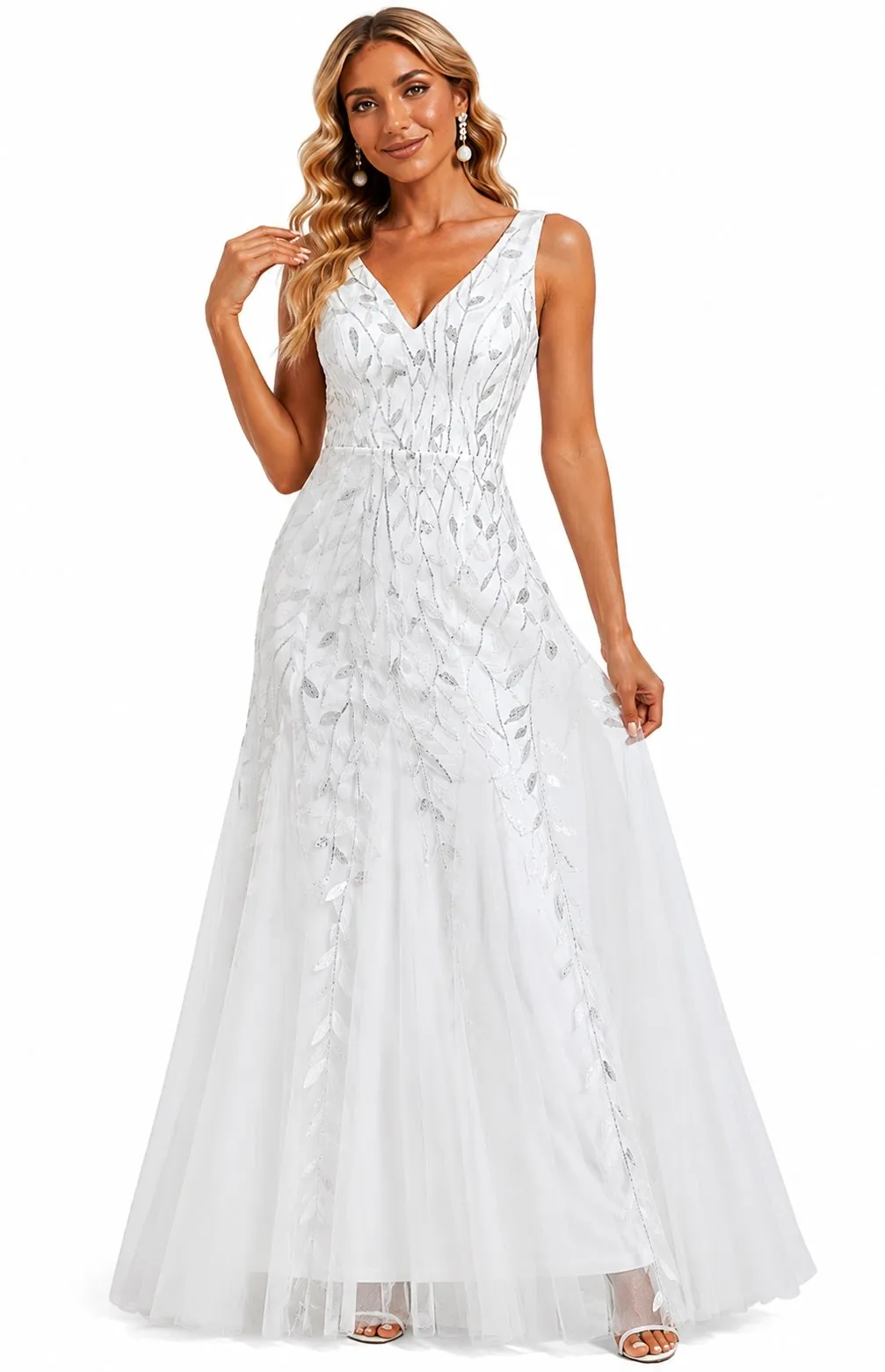 Women's Sequin Double V-Neck Mermaid Evening Gown