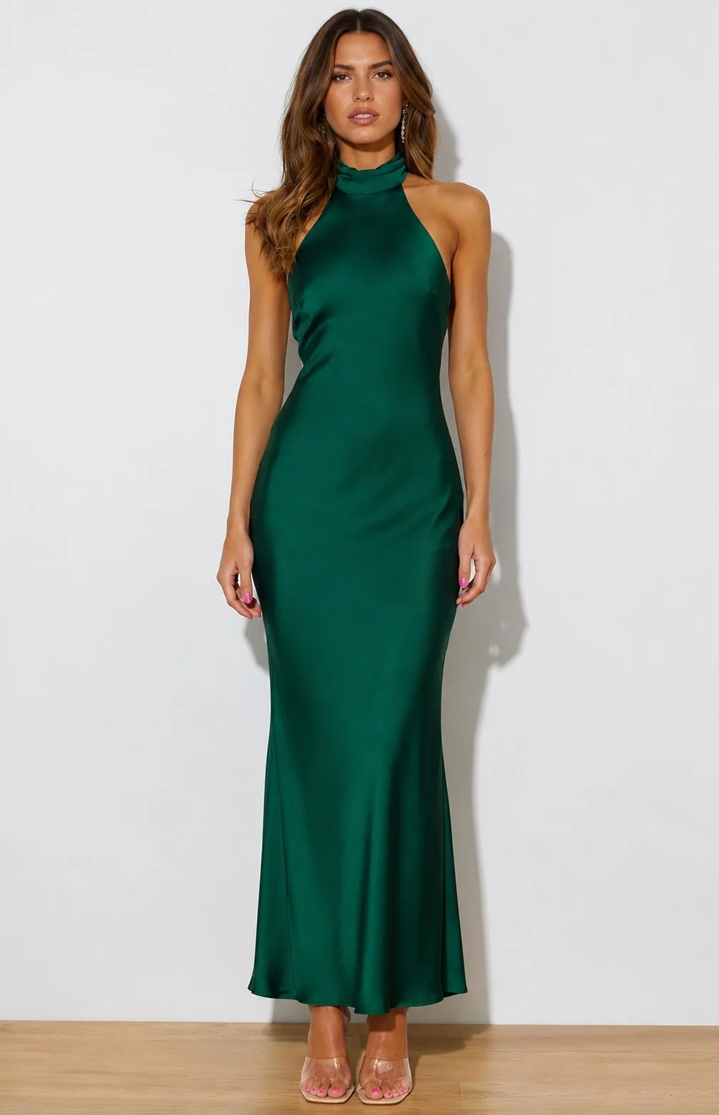 Women's Satin Halter Neck Backless Maxi Dress
