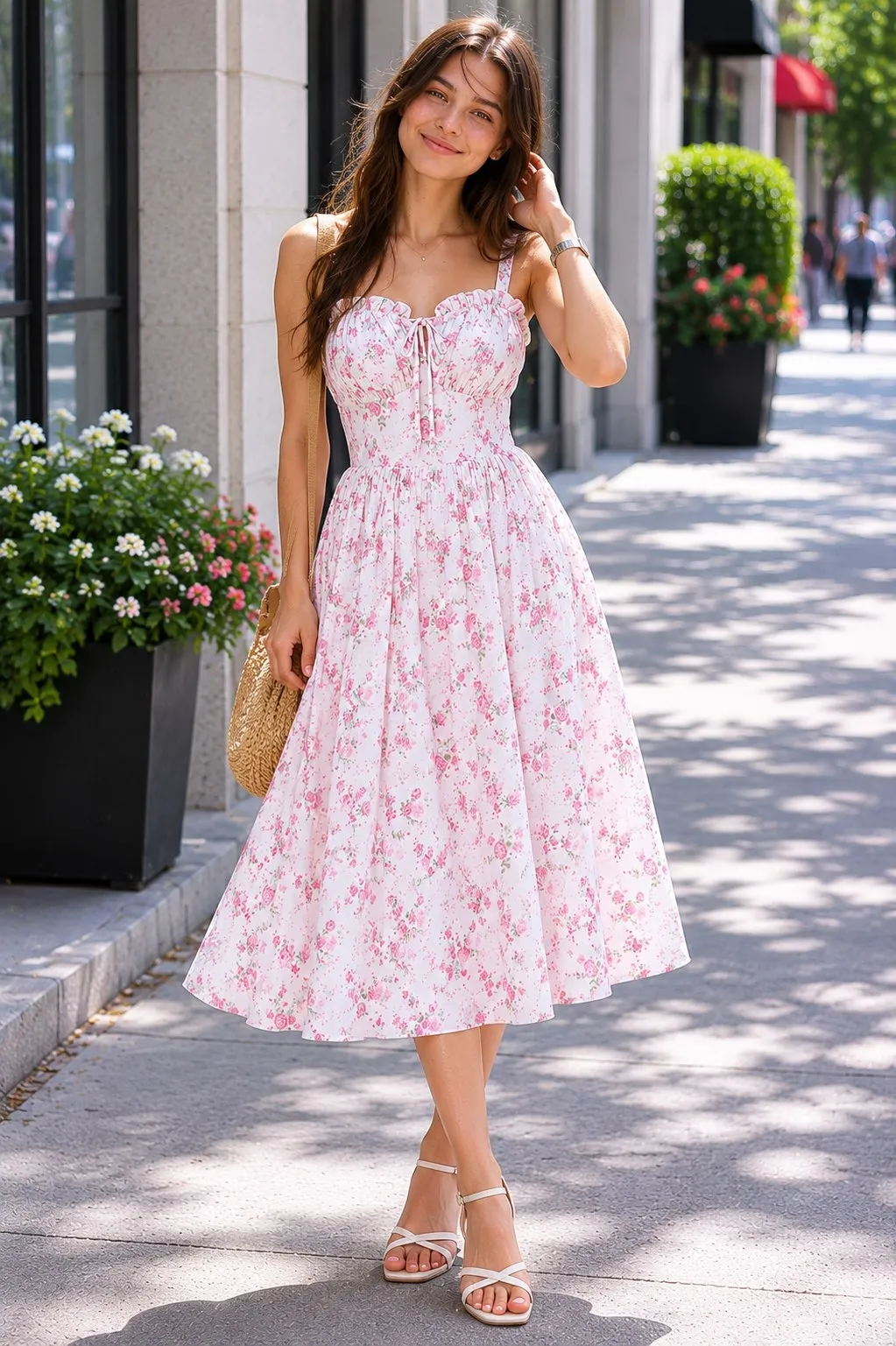 Women's Floral Milkmaid Corset Dress with Pockets