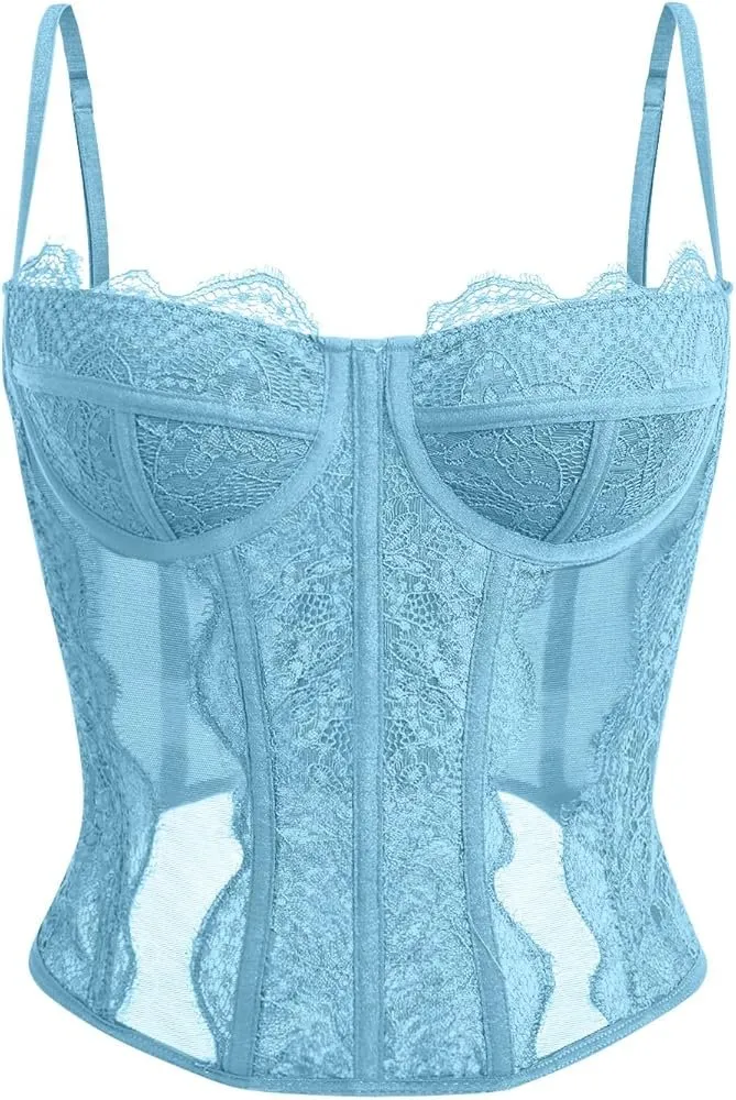 Corset Tops For Women Going Out Lace Mesh Date Night Fall Fashion Outfits Clothes Crop Cute Party Strap Tank