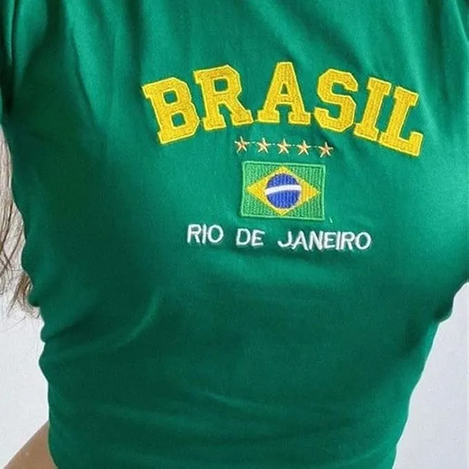 Vintage Graphic Baby Tees for Women Brazil Shirt Y2k Tops Mexico Crop Top Jersey 2000s Summer Going Out Tops