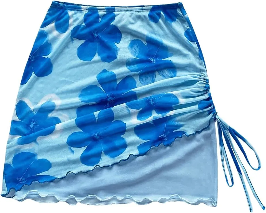 Women's Floral Y2K Skirt Mini Mesh Skirts Low Waist Bodycon Skirts