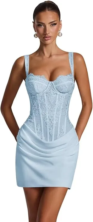 Short Corset Satin Homecoming Dresses for Teens 2026 Lace Applique Spaghetti Strap Mini Prom Cocktail Dress