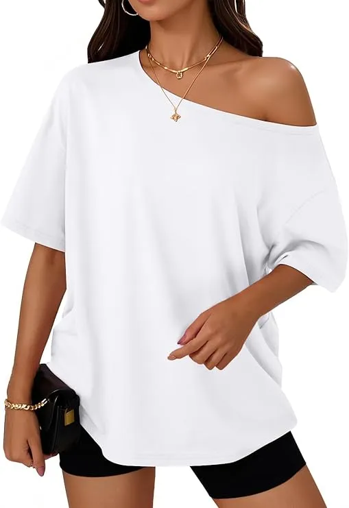 Womens Off the Shoulder Tops Oversized Summer Spring T-Shirts 2026