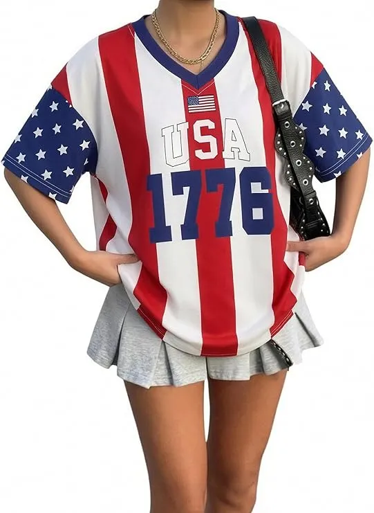 Soccer Cup Shirt Women Oversized Usa Soccer Jerseys V Neck T Shirts