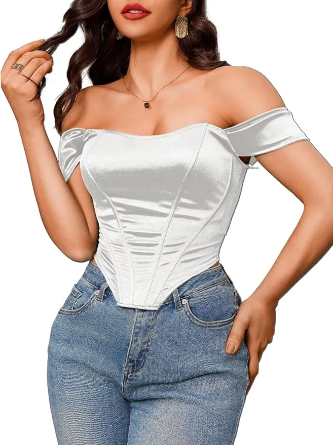 Night Out Outfits, Satin, Strapless, Off Shoulder Corset Top