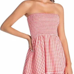 Tube Top Dress for Women Summer Solid Strapless Mini Dresses Off The Shoudler Ruffle Beach Cover Sundres