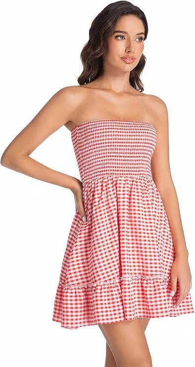 Tube Top Dress for Women Summer Solid Strapless Mini Dresses Off The Shoudler Ruffle Beach Cover Sundres