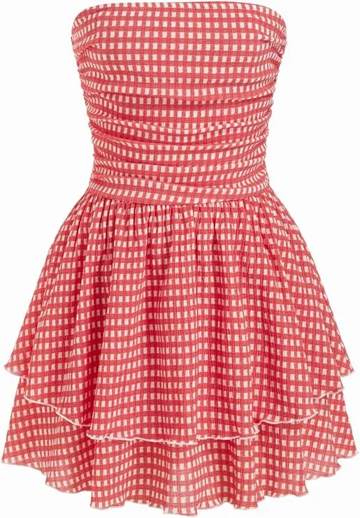 Women's Summer Cocktail Dress - Tube Ruched Ruffle Mini Dress