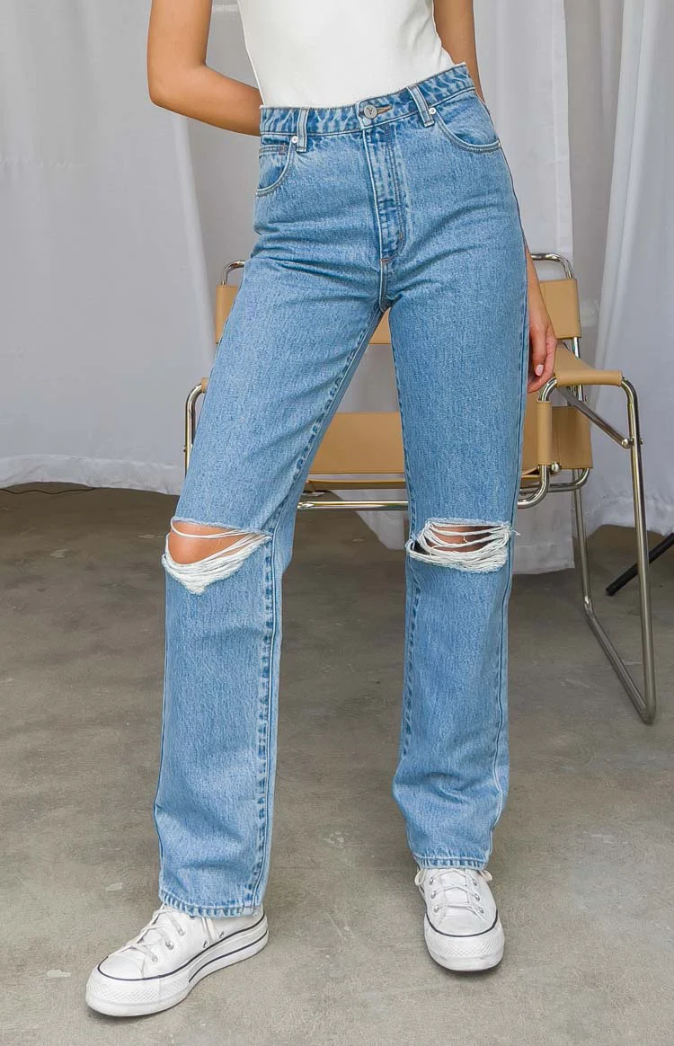 94 High Straight Georgia Rip Blue Jeans