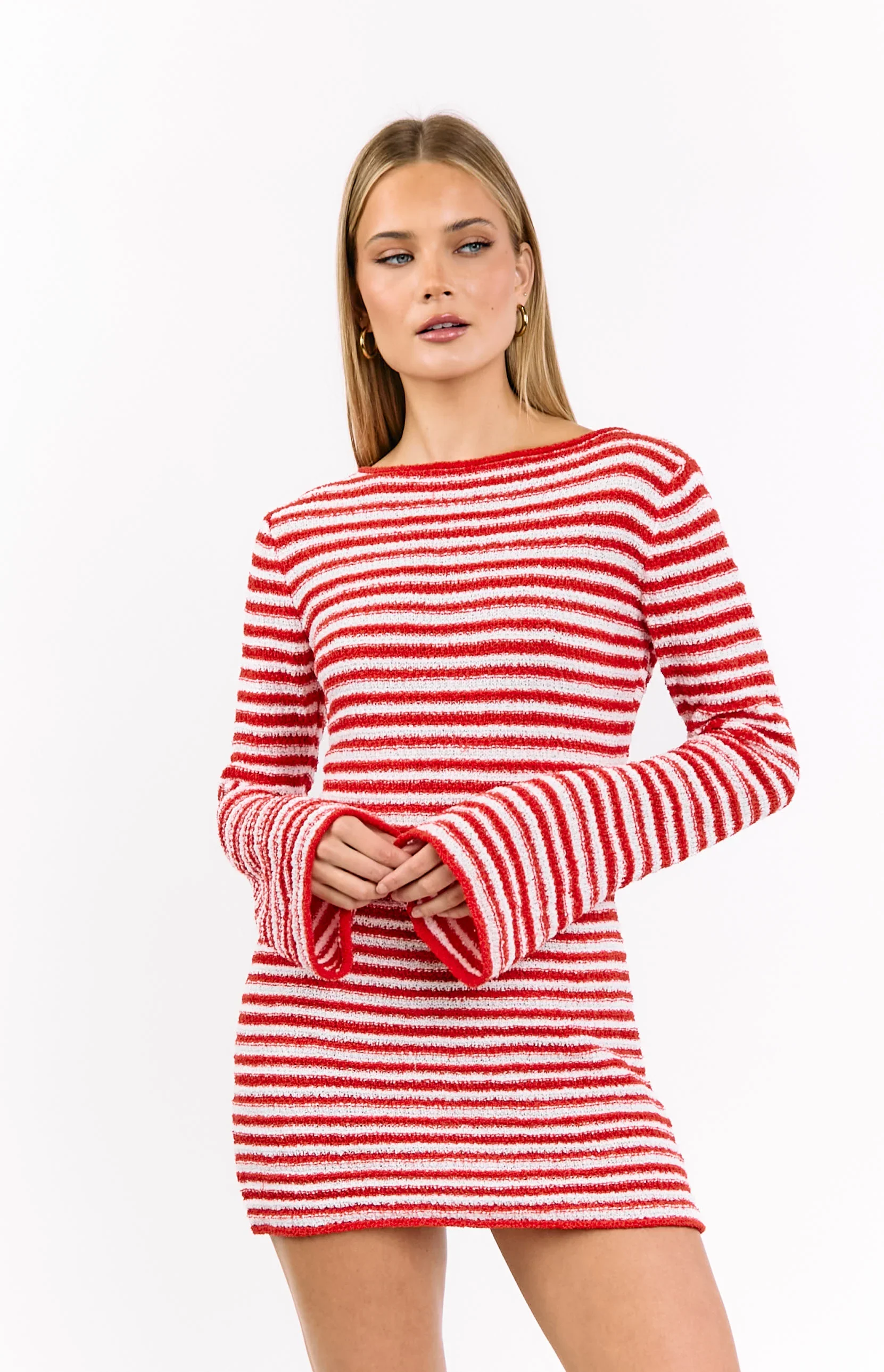 Red Stripe Long Sleeve Knit Mini Dress