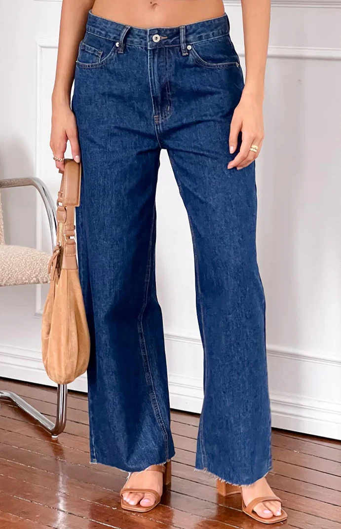 Dark Wash Denim Wide Leg Boyfriend Jeans