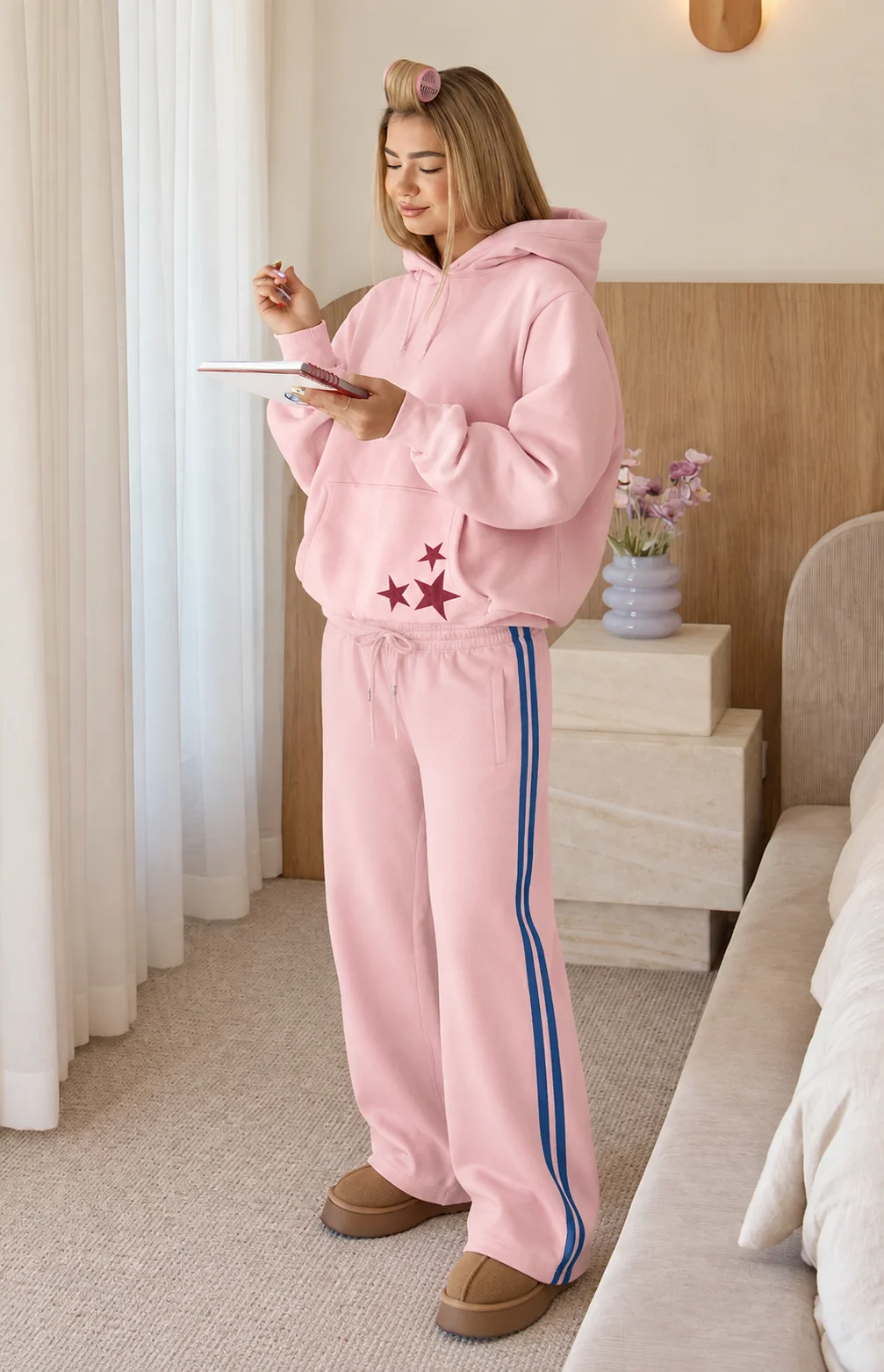 Women’s Blue and Pink Stripe Track Pants with Elastic Waistband